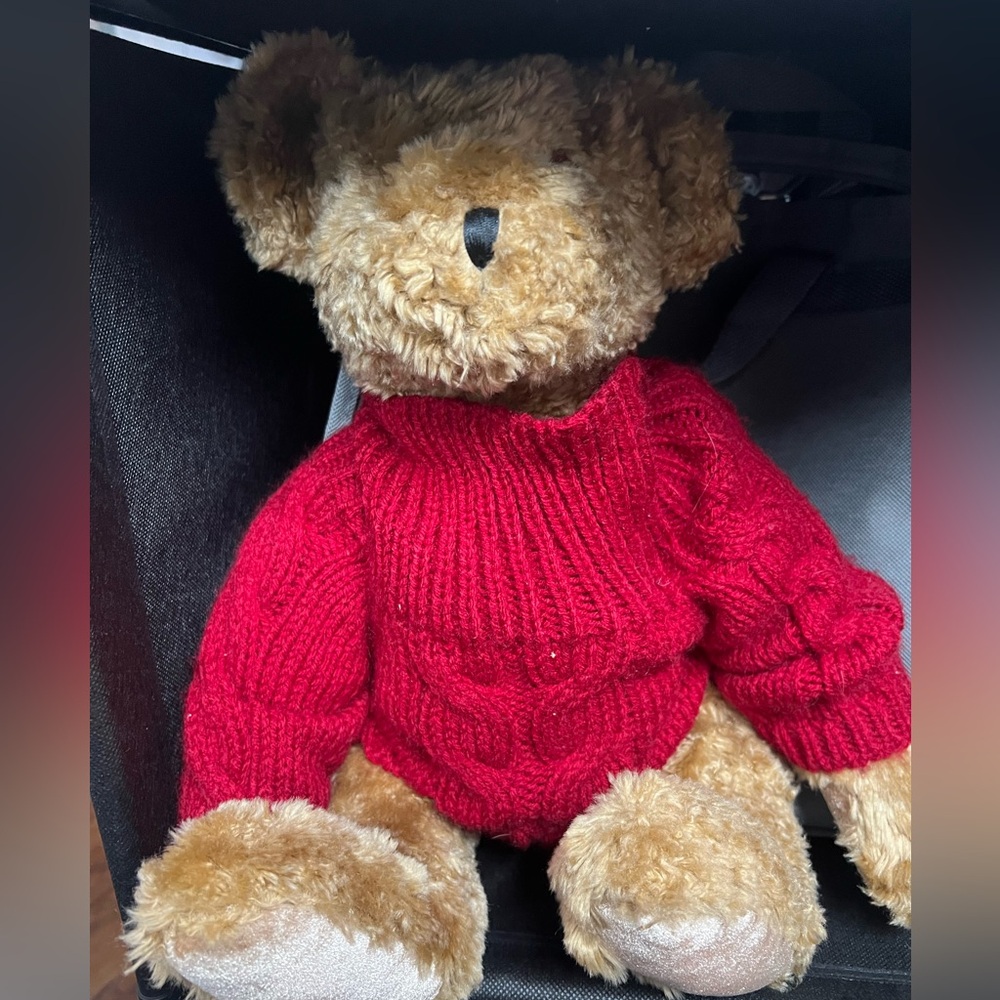 Classic Plush Teddy Bear in Red Knit Sweater - Kids Toy